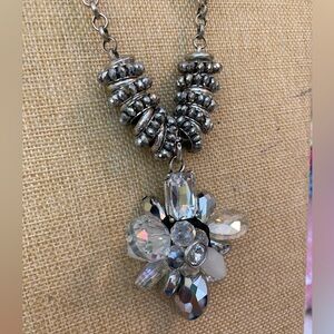 Crystal Cluster Flower Vintage Necklace with Side‎ Toggle Clasp